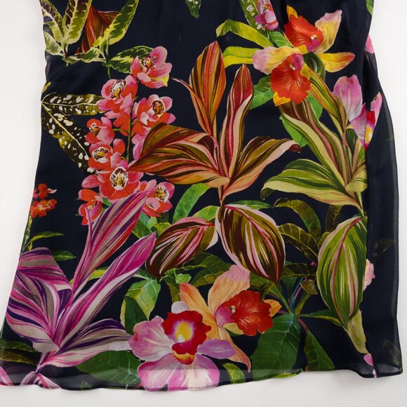 NEW TRINA TURK Navy Silk Floral Print Beaded Caftan Dress size M - Picture 6 of 11